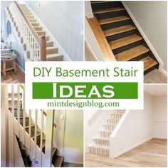 several different stairs with the words diy basement stair ideas