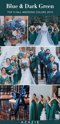 the blue and dark green wedding colors are perfect for this bride's big day