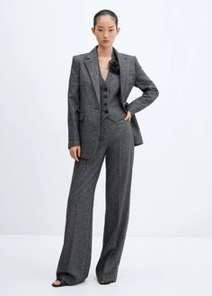 Wool suit pants - Women | Mango USA Tailored Suit Women, 3 Piece Suit Women, Suit Vest Women, Mango Trousers, Blazer Suit Women, Casual Suit Jacket, Mango Outlet, Suit Women, Total Look