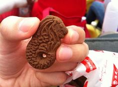 a person holding a cookie in their hand