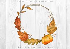 an autumn wreath with leaves and acorns on white wood background for free printable