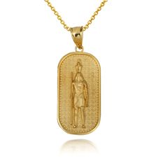 Description: 10k Solid Gold Egyptian Osiris God Of Death Amulet Pendant Necklace Item No.: S254 Metal Type: 10k Solid Gold (Available In 14k Solid Gold) Metal Color: Yellow Gold Or White Gold Or Rose Gold Measurement: Height With Bail: 1.4 In Width: 0.6 In Est. Weight: 3.06 Grams (Pendant) . With Chain : 4.1 - 4.3 Grams (Vary From Chain Length) Chain Available In 16", 18", 20", 22" Brand New. Made To Order. Please Allow 3-5 Days To Be Shipped. Osiris God, Football Necklace, Cross Necklace Sideways, Shine Jewelry, Dog Pendant, Round Pendant Necklace, Infinity Necklace, Gold Eyes, Gold Engraving