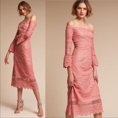 Nwt Bhldn Amur Abriana Dress In Rose Pink Size: 00 New With Tags Lace Boho Off The Shoulder Style Dress Pink Purple Dress, Rose Pink Color, Francescas Dresses, Asymmetrical Midi Dress, Chiffon Midi Dress, Pink Crochet, Silk Floral Dress, Midi Ruffle Dress, Pleated Mini Dress