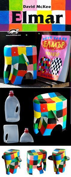 an elephant made out of lego blocks and plastic jugs is featured in this book