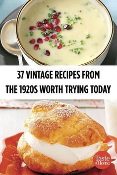 three different types of food with the words 37 vintage recipes from the 1930s's worth trying