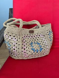 Crochet with natural paper rope  and cotton fabric lining wide:  38 cm tall : 23 cm deep: 12 cm strap : 59 cm magnetic snap closure 3 interior pockets Lace Bag, Stylish Bag, Inside Pocket, Favorite Things Gift, Purses And Handbags, Cotton Fabric, Chiffon, Bracelet, Gifts For Her