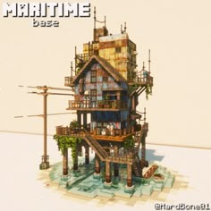 Minecraft City On Water, Boathouse Minecraft, Minecraft House On Stilts, Minecraft Stilt House, Minecraft Silo Design, Huge Minecraft Builds, Mine Concept Art, Minecraft Harbor Ideas