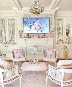 a living room filled with furniture and a flat screen tv mounted above it's fireplace