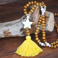 Yumfeel New Bohemian Necklace Handmade Stones Tassels Wood Beads Necklace Long Women Jewelry Gifts - Charlie Dolly Boho Pendant Necklace, Necklace Chain Types, Long Necklace Boho, Mala Bead Necklace, Sweater Necklace, Necklace Star, Wooden Bead Necklaces, Beaded Tassel Necklace, Beaded Sweater