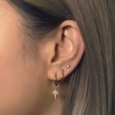 a close up of a woman's ear with an earring on top of it