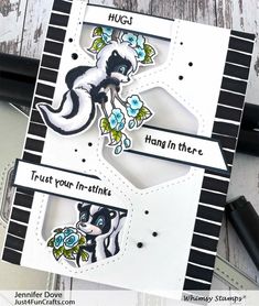 two cards with the words hug in there and an image of a dog on them