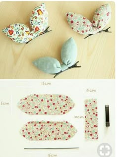 the instructions for how to make fabric birds with flowers and leaves on them are shown