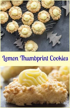 lemon thumbprint cookies with icing on top and in the middle, next to another cookie