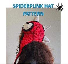 the spiderpunk hat is crocheted in red and white