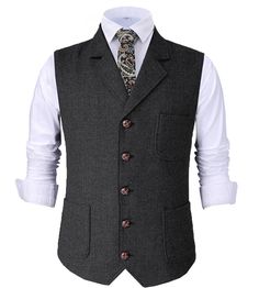 PRICES MAY VARY. Features: Button closure,single breasted 6 buttons,3 real pockets, adjustable back strap. Size: Please read the our size chart information of the product in order to choose your own size,not Amazon size chart. Fabrics: tweed pattern, it’s comfortable, simple, classic.Wool blend vest for casual comfort. Occasions: The vest is easy to match with dress shirt, suit coat, casual pants, etc. Suit for daily wear, business, Groomsmen, outdoor, all occasions and seasons. Attention: Dry c Dress Vests For Men, Vest With Collar, Men’s Vests, Mens Christmas Party Outfit, Retro Suits, Tweed Vest, Herringbone Jacket, Waistcoat Men, Mens Suit Vest