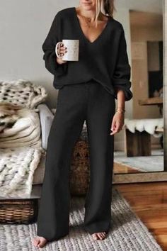 Business Casual Work Sweater, Women Clothing Walmart, All Black Corporate Attire Women Plus Size, Casual Dressy Fall Pants, Business Attire Women Casual Pants, Leisure Suit, Two Piece Pants Set, Estilo Chic, Suit Fashion