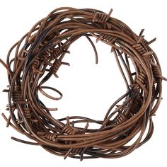 a close up of a wreath made out of brown leather cords on a white background