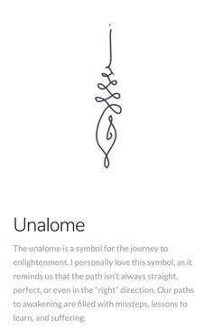 an iphone screen with the caption'unalome'on it, and a line drawing