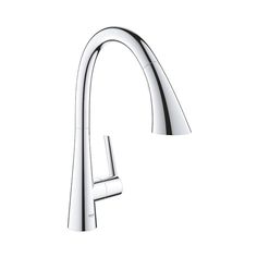 a chrome faucet on a white background