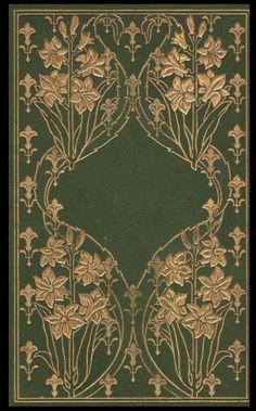 a green and gold book cover with flowers on it