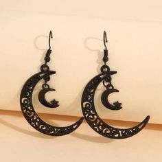 Celestial Black Delysia King Moon Star Dangle Earrings - Length: Approximately 2" - Width: Approximately 1 3/4" Scar Aesthetic, Star Dangle Earrings, Sea Earrings, Moon Drop, Star Decor, Embellished Fashion, Baublebar Earrings, Bamboo Earrings, Blue Dangle Earrings