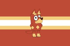 an animated dog standing in front of a red and yellow striped background