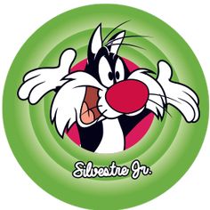 an image of a cartoon character on a green frisbee with the word silly cat