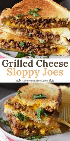 grilled cheese sloppy joes on a plate with chips