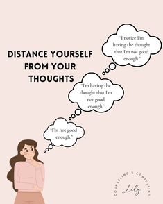 STOP letting your thoughts control you. 💭 Thought defusion is a cognitive technique used in Acceptance and Commitment Therapy (ACT) to help you distance yourself from your thoughts and reduce their impact. 💭Instead of trying to control or suppress thoughts, defusion encourages you to observe your thoughts without attaching significance to them. 💭By recognizing that thoughts are just mental events and not necessarily reflections of reality, you can create psychological distance from unhe... Thoughts Are Just Thoughts, Thought Defusion, Emotional Hygiene, Pop Psychology, Distance Yourself, Thought Control