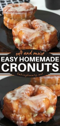 Easy Cronuts Recipe Donut Maker Recipes Easy, Parlor Donuts Recipe, Breakfast Croissant Recipes, Baked Doughnut Recipes Easy, Easy Baked Donut Recipes, Soft Breakfast Foods, Christmas Donuts Ideas, Homemade Donuts Recipe Easy, Home Made Donuts Recipe