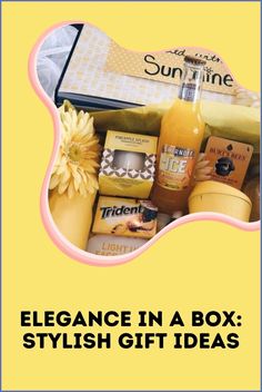 a box filled with lots of different types of items and the words elegance in a box stylish gift ideas