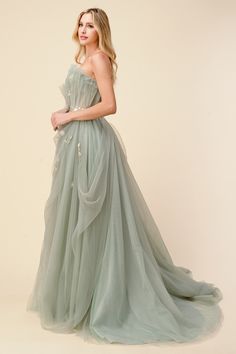 Sage Prom Dress, Modest Prom Gowns, Andrea And Leo, Tulle Balls, Dress Layered, Tulle Ball Gown, Gowns Prom, Corset Bodice, Ball Gowns Evening