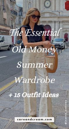 Upgrade your summer look with our Old Money Summer Capsule Wardrobe! We've put together 15 elegant outfit ideas that will awaken your old money style with a mix of 25+ chic summer essentials. Feel confident owning your aesthetic this summer with the relaxed yet refined old money summer style. These outfit ideas are truly an inspiration for crafting your timeless capsule wardrobe. Plus: old money look, old money summer outfits. Summer Fashion Essentials, Old Money Women Style Summer, Stealth Wealth Summer Style, Marthas Vinyard Outfits, Summer Fashion For Women Over 50 Casual, Amal Clooney Summer Style, Timeless Outfits For Women Summer, 2024 Old Money Style, Classic Summer Fashion