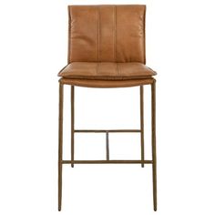 a brown leather bar stool with metal frame and backrests, on an isolated white background