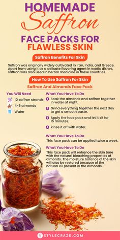 Applying saffron face packs for flawless skin is certainly the best bet. Saffron is right up there among the costliest spices worldwide and is extracted from Crocus sativus (an exotic flower), which is cultivated in Europe and Asia and commonly found in India.