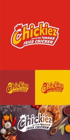 the logo for chickiez fried chicken is shown in red, yellow and white