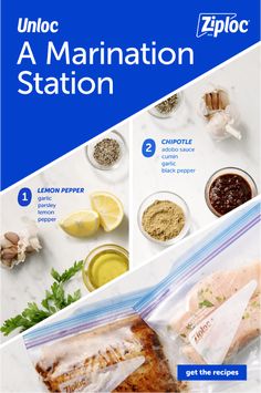 the instructions for how to make an uni - station marinade with fish and other ingredients