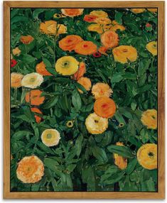 an oil painting of orange and yellow flowers