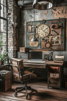 an old office with a large clock on the wall