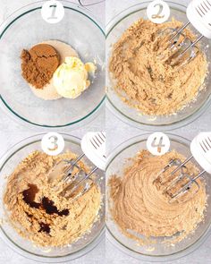 four pictures showing how to make the best chocolate frosting for cupcakes and cake