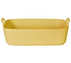 a yellow rectangular dish with handles