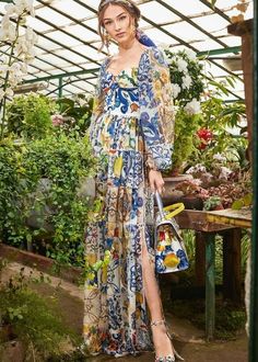 Runway Dresses, Vintage Floral Print, Women Midi, Dresses Women, Lantern Sleeve, Outfits Casuales, Dress Brands