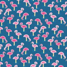 a blue background with pink flamingos on it