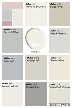 the different shades of paint that are used for walls and ceilings, including grays, white