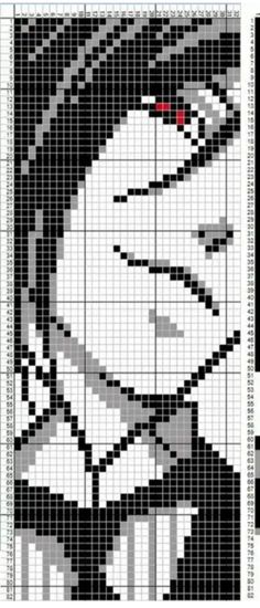 a cross stitch pattern with an image of a woman's face in black and white