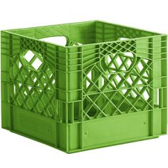 a green plastic crate on a white background