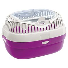 a purple and white plastic container with a light on top