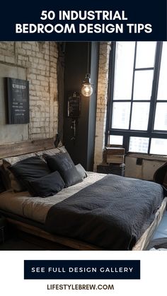 A collection of 50 industrial bedroom design ideas featuring sleek lines, metal furniture and modern decor elements to create a chic space.