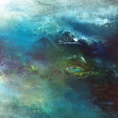 an abstract painting with blue and green colors