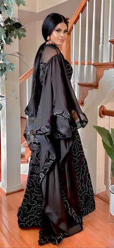 COUTURE DRAMATIC SLEEVE MAXI DRESS(BLACK/SILVER) – Fnfashionworld.com Bubu Gown Styles, Dramatic Sleeves, Lace Gown Styles, Hilarious Photos, Lace Styles, Maxi Dress Black, African Clothing Styles, African Design Dresses, Latest African Fashion Dresses